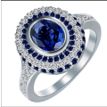 Womens Blue Sapphire White Gold Filled Wedding Ring - Size 9 / R 3/4