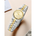 1pc Women`s  Stainless Steel Casual & Luxurious Quartz Watch With Golden Round Dial