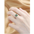 1pc Stainless Steel inlaid Vintage Simple Emerald Square Ring, European And American Style Size 6