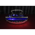 Decorative EPNS Snack Dish With Two Halfmoon Cobalt Blue Liners.