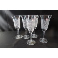 Bohemia Crystal Hand Cut Champagne Glasses x 5.  Made In Czechoslovakia.