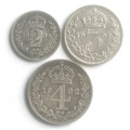 Edward VII 1902 Set.Silver. 2 pence, 3 pence and 4 pence