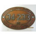 SOUTH AFRICAN RAILWAY CLASS 34 DIESEL LOCOMOTIVE NAME PLATE - LOT 126L