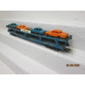 HO SCALE : LIMA : MOTORAIL : BLUE CAR CARRIER - WITH X4 MERCEDES CARS