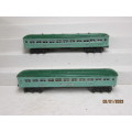O SCALE : LIONEL/HORNBY :  GREEN PULLMAN PASSENGER COACHES - X2