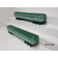 O SCALE : LIONEL/HORNBY :  GREEN PULLMAN PASSENGER COACHES - X2
