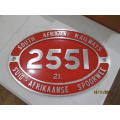 SOUTH AFRICAN RAILWAY - STEAM LOCOMOTIVE - CLASS 21 - CAB SIDE PLATE - NO.2551
