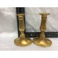 Pair of Heavy Brushed Brass Candleholders