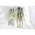 Three hallmarked forks and fruit knifes -  Old English marks - Low price, bid now!
