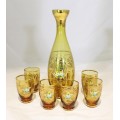 Venetian style decanter set!! Yellow with 6 shot glasses! - Low price!! - Bid Now!!!