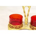 Red salts set - Pair of salts in gilded stand - A beauty!! - Bid Now!!!