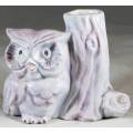 Purple Owl with Hollow Tree Stump - Beautiful Figurine!! - Bid Now!