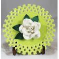 White Rose on Laced Plate - With Stand - Absolutely Stunning!! - Bid Now!