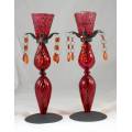 Red Glass Candle Holders - Pair - Absolutely Elegant!! - Bid Now!