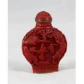 Snuff Bottle - Carved Red - Bid Now!!!