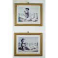 Girl with Geese - Pair of Prints - Beautiful!! - Bid Now!!!