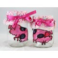 Pig Painted Jars - Pair - Glass - Gorgeous! - Bid Now!!!