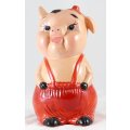 Large Pig in Red Overalls - Money Bank - Gorgeous! - Bid Now!!!