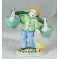Character Salt & Pepper Set - Chinese Man Carrying Baskets - Green - Beautiful! - Bid Now!!!