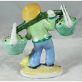 Character Salt & Pepper Set - Chinese Man Carrying Baskets - Green - Beautiful! - Bid Now!!!