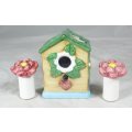Character Salt & Pepper Set - Bird House with Flowers - Beautiful! - Bid Now!!!