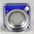 Sweet Bowl with Blue Glass Insert - Silver Plated Tin - Beautiful! - Bid Now!!!
