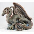 Large Bronze Dragon Sitting on Crystals - Beautiful! - Bid Now!!!