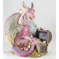 Large Pink Dragon with Treasure Chest - Beautiful! - Bid Now!!!
