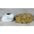Porcelain Puppy Sleeping in a basket - Bid Now!!