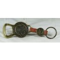 BOTTLE OPENER & KEY RING - BRASS & LEATHER MEXICO (COZUMEL) - BID NOW!!!