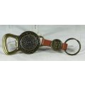 BOTTLE OPENER & KEY RING - BRASS & LEATHER MEXICO (COZUMEL) - BID NOW!!!