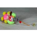 FUZZY CLOWN DRESSED IN PINK HOLDING A GOOD LUCK SIGN - BID NOW!!
