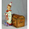 CLOWN WITH A BROWN TREASURE CHEST MONEY BOX - BID NOW!!