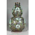 CHINESE `FAMILLE ROSE` DOUBLE GOURD VASE MID CENTURY (ABSOLUTELY ENCHANTING)-BID NOW!!