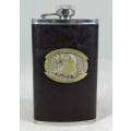 STAINLESS STEEL & LEATHER HIP FLASK (MACHO) - BID NOW!!