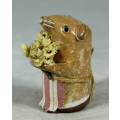 CUTE CARVED STONE MOUSE HOLDING FLOWERS-BID NOW!!
