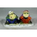 A VERY CHARMING SET OF TORTOISE SALT AND PEPPER SHAKERS ON A STAND -BID NOW!!!