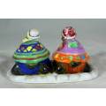 A VERY CHARMING SET OF TORTOISE SALT AND PEPPER SHAKERS ON A STAND -BID NOW!!!