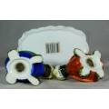 A VERY CHARMING SET OF TORTOISE SALT AND PEPPER SHAKERS ON A STAND -BID NOW!!!