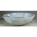 LOVELY MILK GLASS BOWL WITH GRAPES & A GOLD RIM-BID NOW!!!
