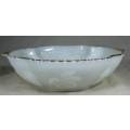 LOVELY MILK GLASS BOWL WITH GRAPES & A GOLD RIM-BID NOW!!!
