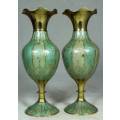 STUNNING PAIR OF SOLID BRASS VASES WITH METAL INLAY -BID NOW