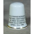 THIMBLE-TO COMMEMORATE THE 60TH BIRTHDAY OF HER MAJESTY QUEEN ELIZABETH 21/4/1986