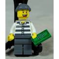 MINIATURE LEGO FIGURINE-CRIMINAL WITH A BACKPACK AND A BANK NOTE BID NOW!!