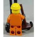 MINIATURE LEGO FIGURINE-CONSTRUCTION WORKER WITH A BROOM AND A YELLOW HELMET CTY0132 BID NOW!