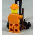 MINIATURE LEGO FIGURINE-CONSTRUCTION WORKER WITH A BROOM AND A ORANGE HELMET CTY0132 BID NOW!