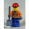 MINIATURE LEGO FIGURINE-CONSTRUCTION WORKER WITH A SHOVEL AND A RED HELMET CTY0110 BID NOW!