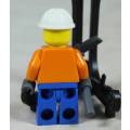 MINIATURE LEGO FIGURINE-CONSTRUCTION WORKER WITH A PICK-AX AND A WHITE HELMET CTY0110 BID NOW!