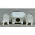 MINIATURE-MINIATURE PORCELAIN TABLE AND 2 CHAIRS BID NOW!!