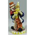 SMALL FIGURINE-MULTI-COLORED CLOWN WITH A BEAR (LOVELY)BID NOW!!